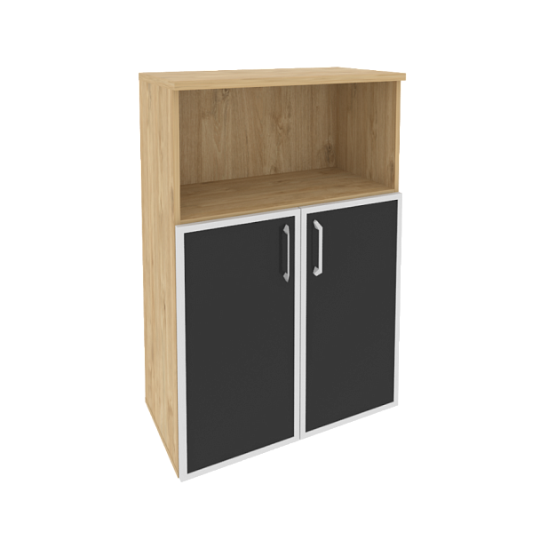 Onix Шкаф средний широкий O.ST-2.2 R black Тиквуд светлый/Стекло black 800*420*1207 - Вид 1