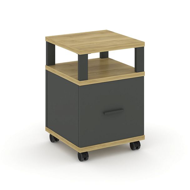 Concept Тумба мобильная 1 распаш. фасад с надставкой CN.TUM-008 A Дуб Винченцо/Антрацит/Металл Антрацит 420*420*615 - Вид 1