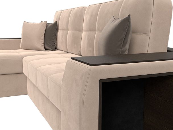 Угловой диван Брюссель левый (полностью велюр бежевый) - Вид 4