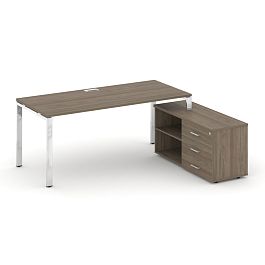 Style Project Direct Lux Стол письменный с греденцией правой M-SN-6P.SRG-013.M(R) Вяз Благородный/Нержавеющая Сталь/Хром 1380*700*750 - Фото предпросмотра