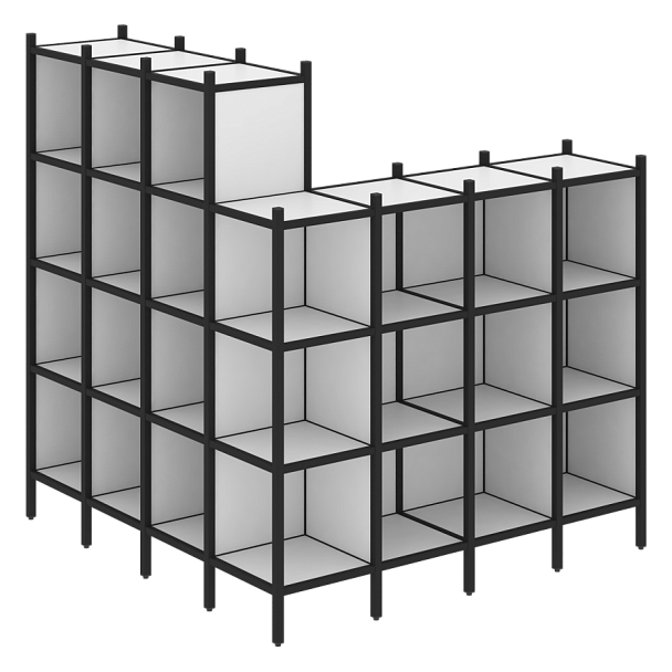 Loft Угловой внешний стеллаж наборный VR.L-60 Белый бриллиант/Чёрный металл 1694*1694*1869 - Вид 1