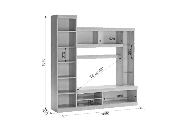 Макси Мини-стенка MSM-001.2724 дуб сонома/белое дерево - Вид 16