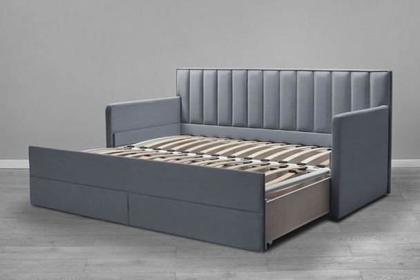 Кровать «Порше» с 2-мя боковинами и доп. спальным местом, серая - Вид 4
