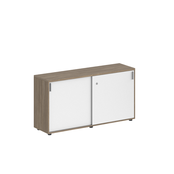 Шкаф-купе Sigma 1438х400х750 низкий, с замком / корпус: дуб темный, фасады: белый - Вид 1