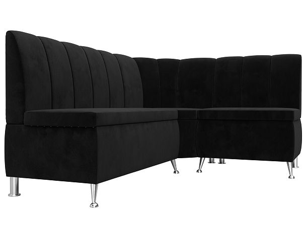 Кухонный угловой диван Кантри правый (полностью велюр черный) - Вид 3