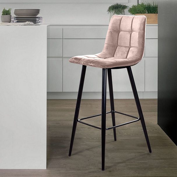 Стул барный UNO, бархат бежевый 5/ чёрный конус - Вид 10