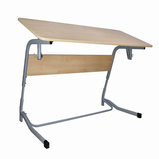Стол-парта 2-местный, регулируемый угол, "Олимп", 1200х500х520-640 мм, рост 2-4, серый каркас, ЛДСП клён - Вид 1