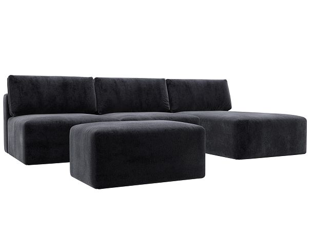 Диван угловой модульный с пуфом Лига-060 НПБ Лонг угол универсальный Велюр серый - Вид 2