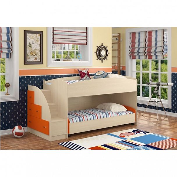 Кровать-чердак "Дюймовочка-4.2" дуб/оранжевый - Вид 1