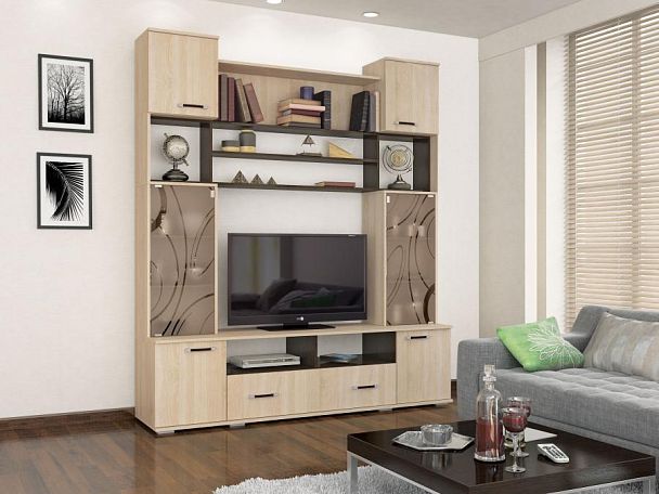 Гостиная Оскар-18 центральная секция ОГЦС-1 (2100х1900х430) дуб сонома/венге - Вид 1