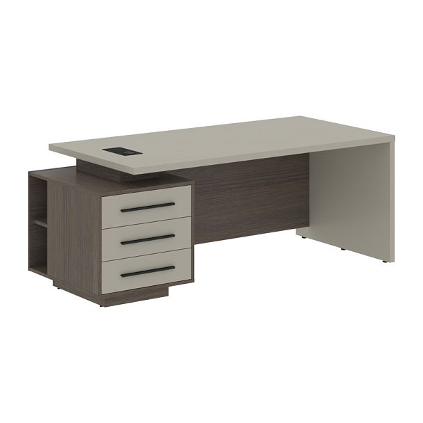 Стол руководителя с тумбой VCT 2090(L) Аметист/Черный матовый/Дуб Сильвер 2000х900х750 VELION - Вид 1