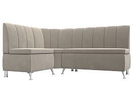 Кухонный угловой диван Кантри левый (полностью микровельвет бежевый) - Фото предпросмотра