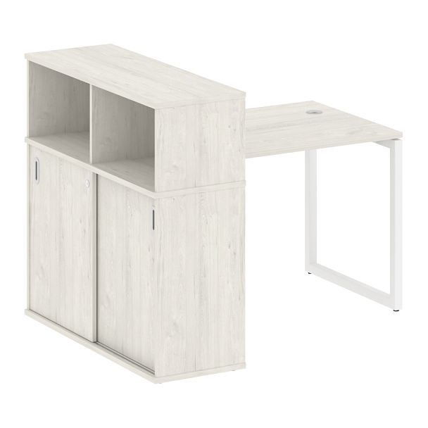 Metal System Quattro Стол письменный с шкафом-купе на О-образном м/к 40БО.РС-СШК-3.1 Т Дуб наварра/Белый металл 1410*1120*1098 - Вид 1