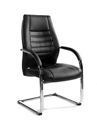 Кресло офисное / Лорд CF / черная экокожа/ хром полозья - Фото предпросмотра