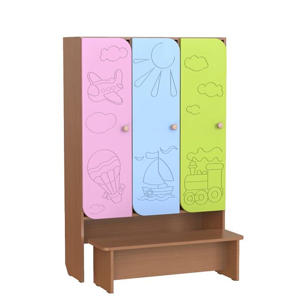 Шкаф детский 3-секционный со скамьей МДФ Путешествие ШФН-011 - Вид 1