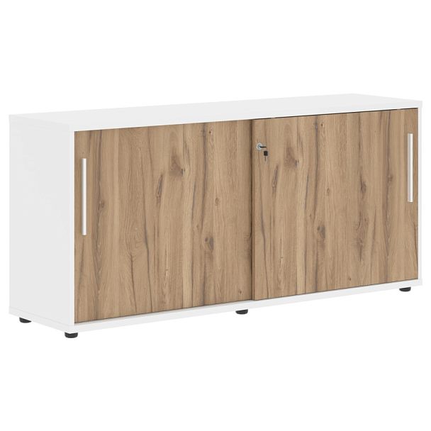 Шкаф низкий с дверьми купе ELC 1643 Дуб Денвер светлый/Белый/Белый 1606х430х750 EDIS - Вид 1
