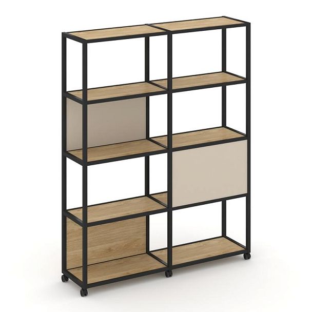 Shelf Mobile Стеллаж 5 уровней 2 секции VR.LT-STK-512.06 Тиквуд Светлый/Металл Черный/W-04 1170*400*2000 - Вид 1