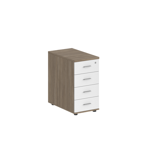 Тумба приставная Sigma 400х700х725 с 4 ящ., с замком без топа / корпус: дуб темный; фасады: белый - Вид 1