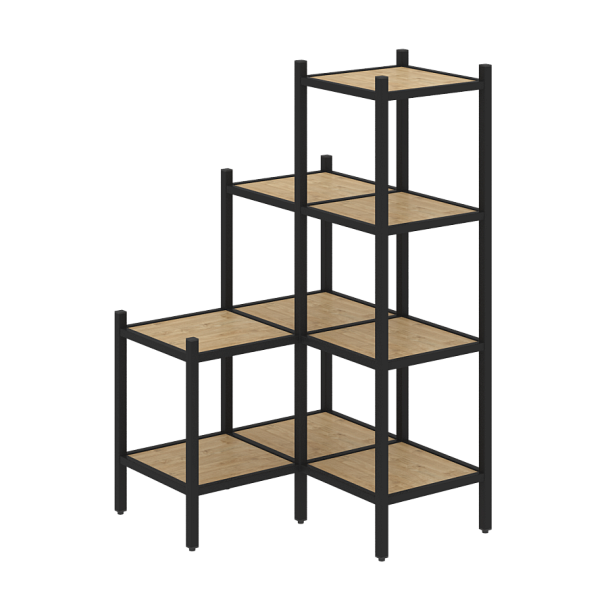 Loft Угловой внутренний стеллаж наборный VR.L-36 Тиквуд светлый/Чёрный металл 862*862*1458 - Вид 1