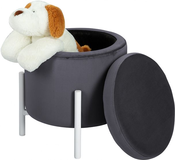 Комплект пуфов Кен с местом для хранения Серый велюр H-15/белый, 2 шт. - Вид 1