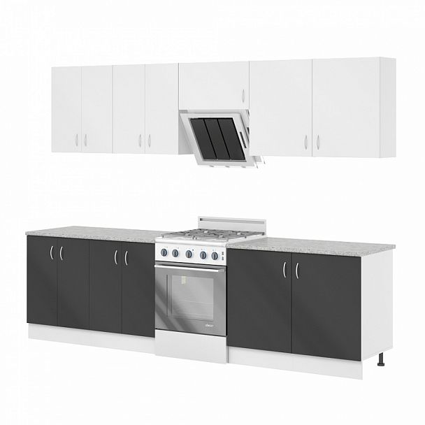 Композиция "Модульная кухня Ева" ПК-ЕВА-КОМП№1-В1-977 антрацит + белый - Вид 1
