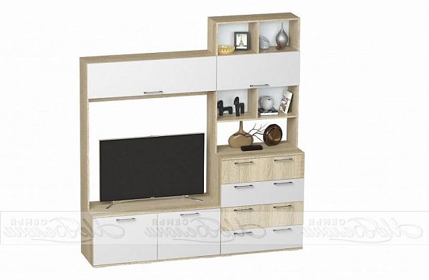 "Белладжио" Центральная секция ЦС-03 (2004х2176х460) дуб сонома/ белый глянец (замена цвета) - Вид 1