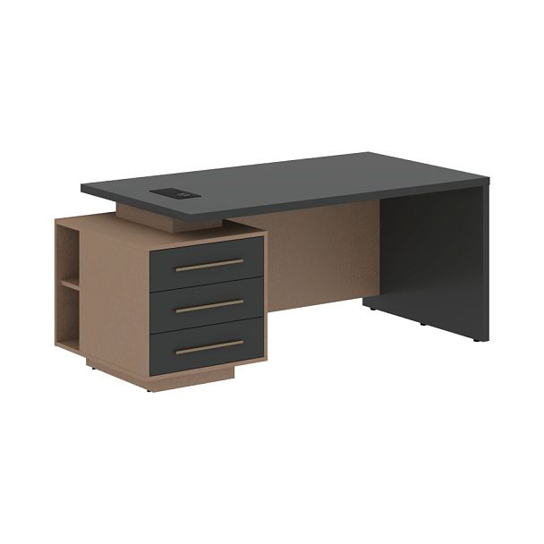 Стол руководителя с тумбой VCT 1890(L) Яшма черный/Бронза браш/Кобра 1800х900х750 VELION - Вид 1