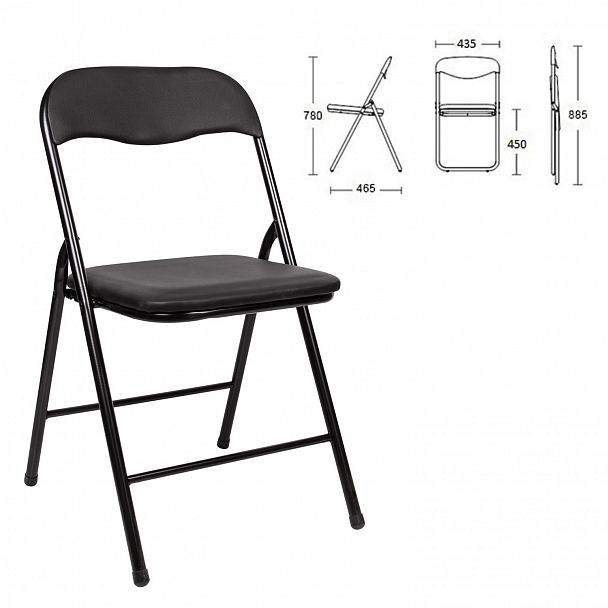 Стул складной для дома и офиса BRABIX "Golf CF-007", черный каркас, кожзам черный, 531565 - Вид 2