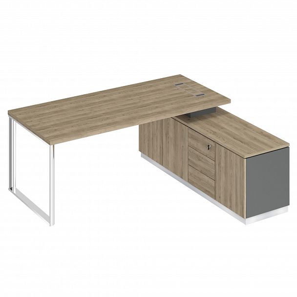 Стол руководителя на опорной тумбе (левый/правый) "Bravo" БР 102 дуб гладстоун светлый/антрацит премиум/дуб гладстоун светлый - Вид 1