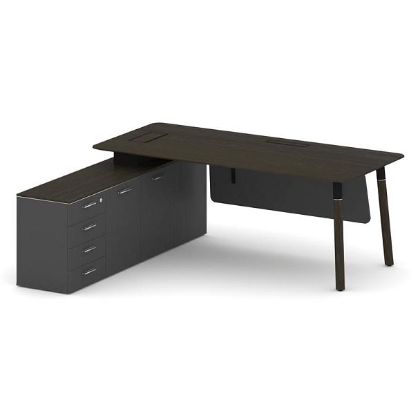 Fresco Стол руководителя FR.SR-20 (L) Дуб Темный/Базальт UM/Металл Черный/Нерж. Сталь 2000*1798*750 - Вид 1