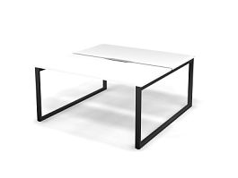 MATRIX 121S202-О Стол прямой двойной, пров-ик вырезной (O-опоры) 1580х1590х775 Белый/Темно-серый - Фото предпросмотра