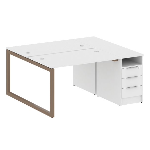 Metal System Quattro Р. ст. с тумбой на О-образном м/к 50БО.РС-СТП-2.2 Белый/Мокко металл 1612*1475*750 - Вид 1