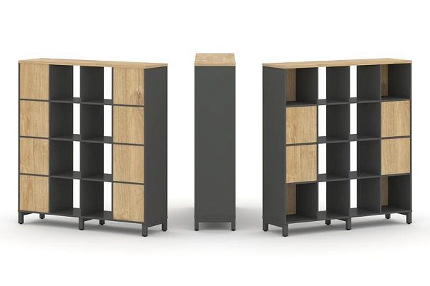 Стайл Проджект Набор стеллажа 1 сторон., 4 яр. SN.NS-441 Антрацит/Тиквуд Светлый/Металл Антрацит 148 - Вид 1