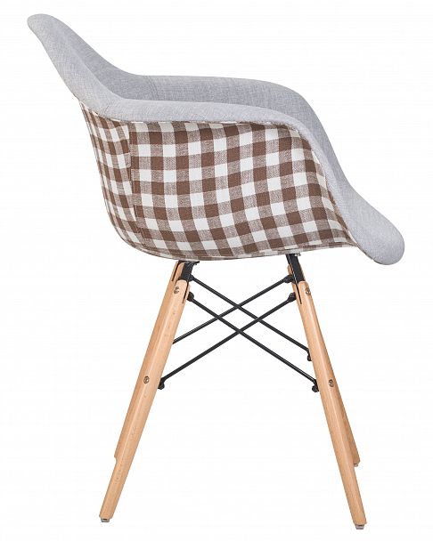 Стул обеденный DOBRIN DAW MONICA (ножки светлый бук, сиденье 009 коричневая клетка, бежевая ткань) - Вид 3