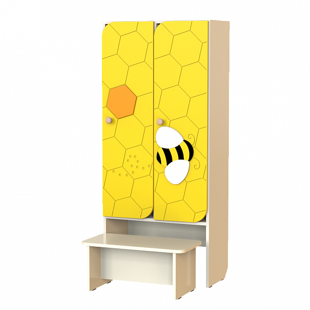 Шкаф детский 2-секционный со скамьей МДФ Пчелка ШФН-001 - Вид 1