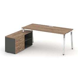 Style Project Direct Lux Стол письменный с греденцией левой M-SN-6A.SRG-014.M(L) Дуб Табак/Антрацит/Дуб Табак/Нержавеющая Сталь/Хром 1580*700*750 - Фото предпросмотра