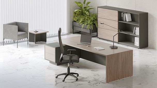 Стол письменный на опорной тумбе Dali 210x115x75 эбен антрацит - Вид 4