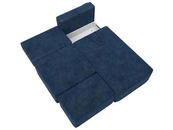 Диван угловой модульный с пуфом Лига-060 НПБ угол универсальный Велюр синий - Вид 8