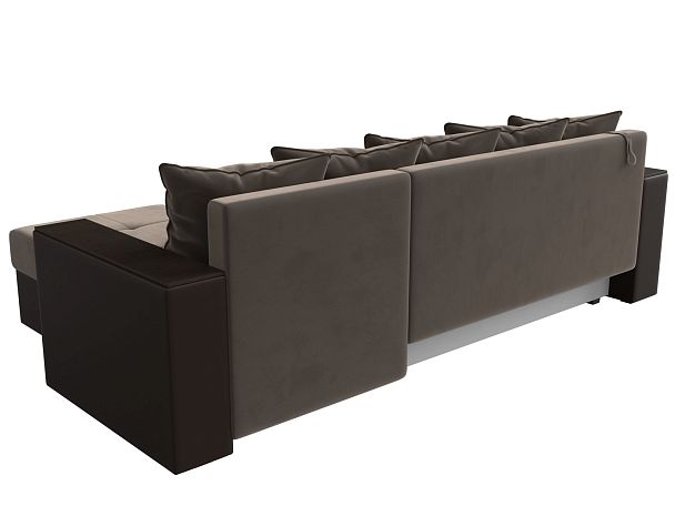 Диван угловой Дубай Лайт угол правый (основа велюр коричневый, компаньон экокожа коричневая) - Вид 6