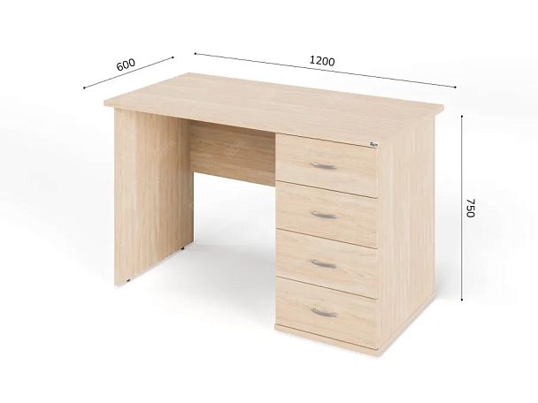 UNITY РС06-12 R Дуб Сонома Стол однотумбовый Правый 1200х600х750 - Вид 1