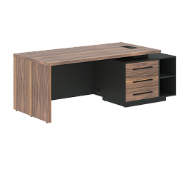 Стол руководителя с тумбой VRCT 2190(R) Американский орех/Черный матовый/Яшма черный 2100х900х750 VE - Фото предпросмотра