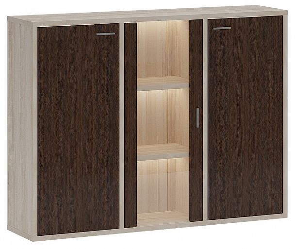 Тумба-витрина Домино СУ(ш3в1)+2ФГ+1ФС Венге/Карамель - Вид 1