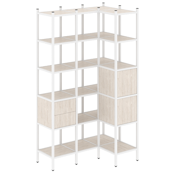 Loft Угловой внутренний стеллаж наборный VR.L-35 Денвер светлый/Белый металл 1278*862*2280 - Вид 1