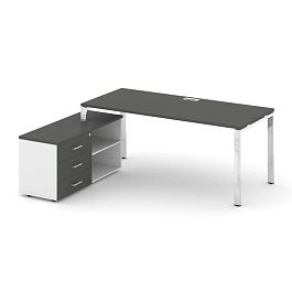 Style Project Direct Lux Стол письменный с греденцией левой M-SN-6P.SRG-015.M(L) Антрацит/Белый/Антрацит/Нержавеющая Сталь/Хром 1780*700*750 - Фото предпросмотра