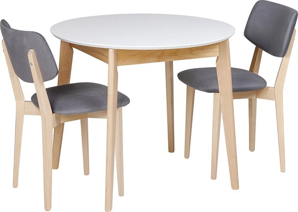 Обеденная группа стол раздвижной Норден D90 Белый/Натуральный и 2 стула Мэти Натуральный/Серый велюр - Вид 1