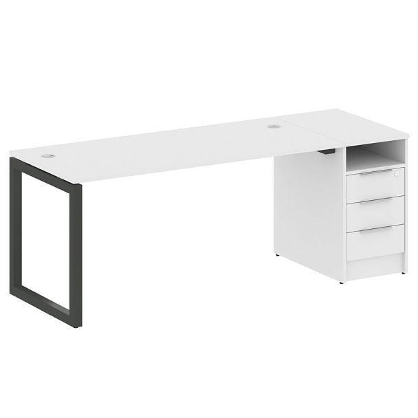 Metal System Quattro Р. ст. с тумбой на О-образном м/к 50БО.РС-СТП-1.4 Белый/Антрацит металл 2012*720*750 - Вид 1