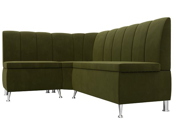 Кухонный угловой диван Кантри левый (полностью микровельвет зеленый) - Вид 3