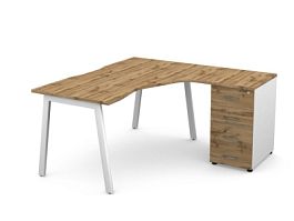 MATRIX 121S191-A Стол эгоном-й с тумбой R, пров-ик вырезной (А-опоры) 1580х1580х775 Дуб Крафт/Белый - Фото предпросмотра