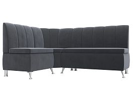 Кухонный угловой диван Кантри левый (полностью велюр серый) - Фото предпросмотра