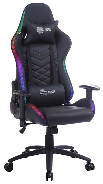 Кресло игровое Cactus CS-CHR-0099 черный экокожа с подголов. крестов. сталь - Вид 1